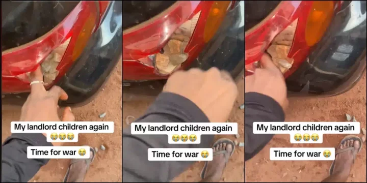 Man fumes as he discovers landlord's kids have broken and filled his car's rear light with stones