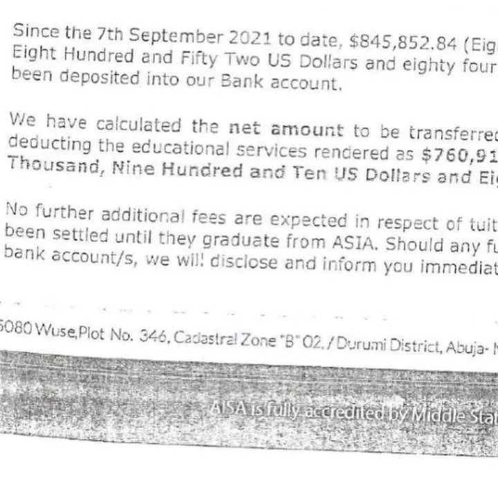 Document from school show evidence that Yahaya Bello paid school fees for family members in advance after withdrawing $720,000 from the state?s coffers
