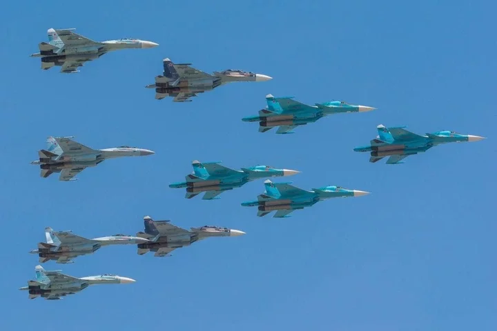 Formation of Russia Air Force Sukhoi Su-34 and Sukhoi Su-27 aircraft 