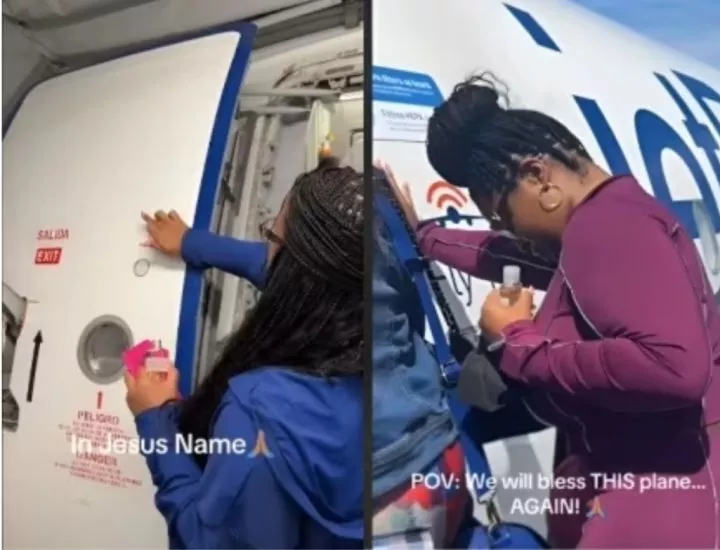 Woman anoints plane with holy water before takeoff amid recent crashes (video)