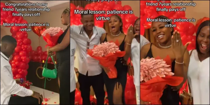 Lady's patience finally pays off as boyfriend proposes after 7 years of dating