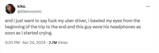 Lady drags her Uber driver for putting on headphones when she started crying in his car
