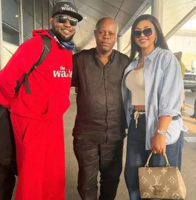 Regina Daniels reunites with her father at airport