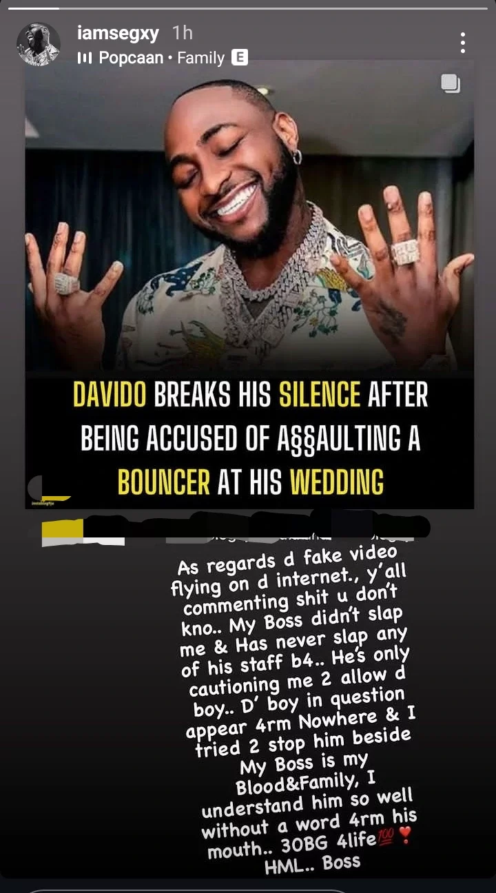 'My boss didn't slap me and has never slapped any of his staff before' - Davido's personal guard