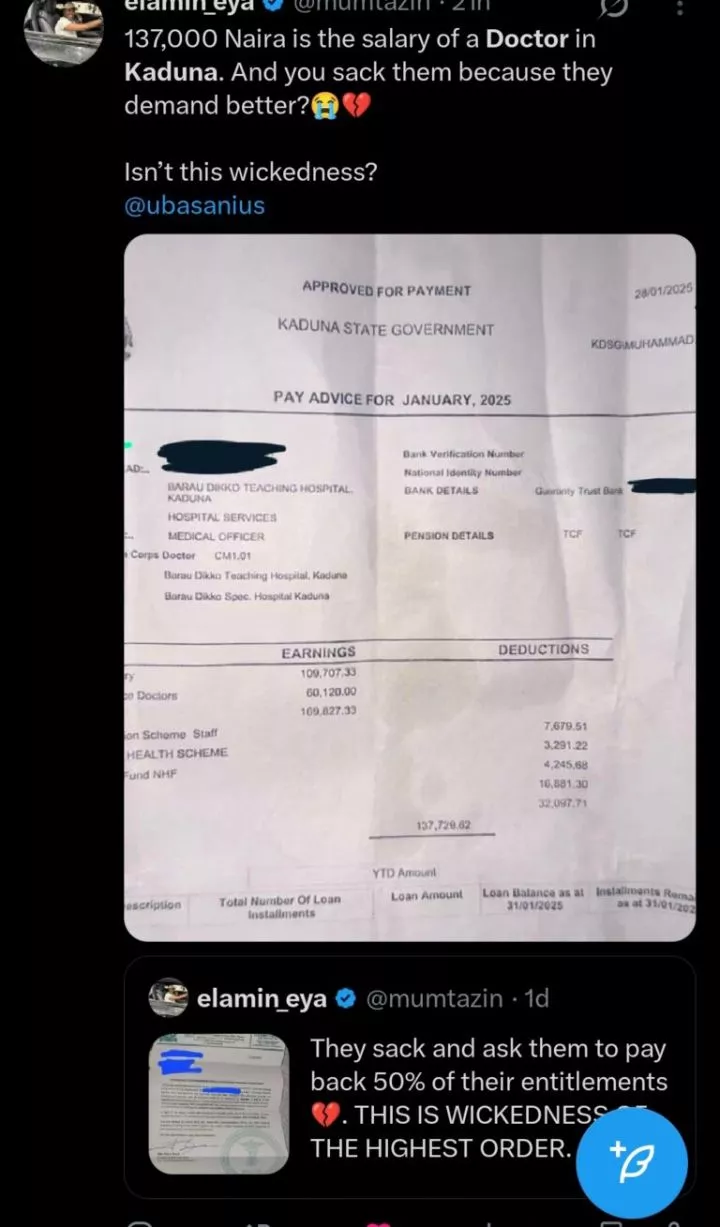 Doctors fired in Kaduna for rejecting ₦137k salary