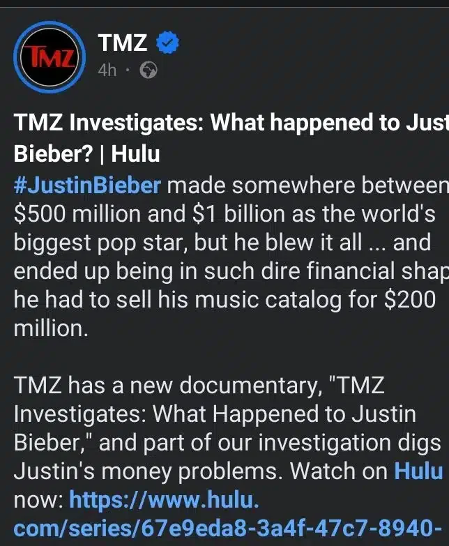 Justin Bieber reportedly sold music catalog for $200M