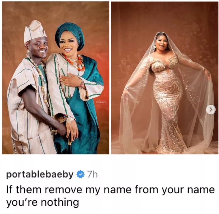If my name is removed from your name, you are nothing - Portable continues dragging his wife