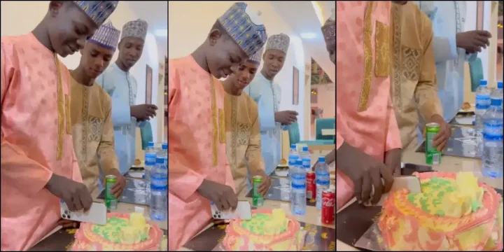 "Oppression too much" - Moment big Boy uses expensive iPhone to cut his cake