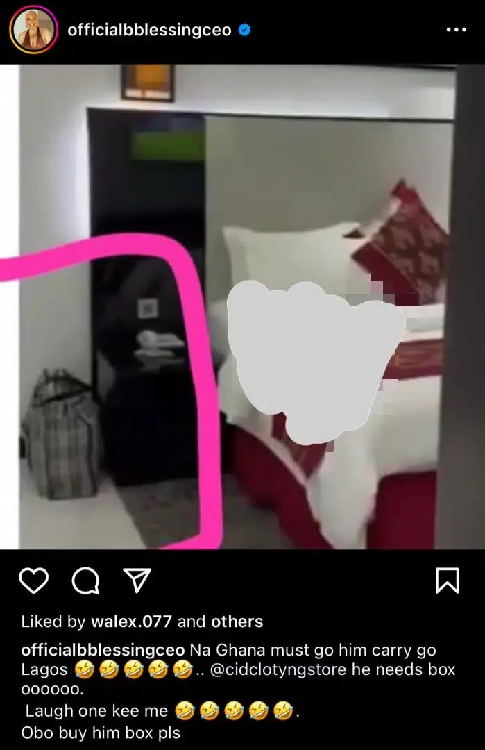 'Dem put am for hotel wey dem dey put ashawo' - Blessing CEO drags VeryDarkMan, mocks his 'Ghana-Must-Go bag'