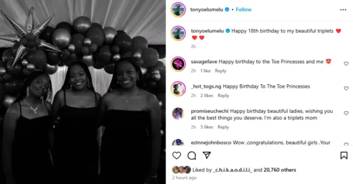 Tony Elumelu celebrates his triplets as they clock 18