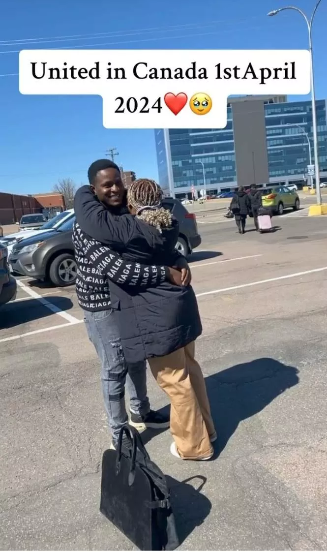 'Omoh love is sweet o' - Heartfelt moment a Nigerian lady joins her husband in Canada