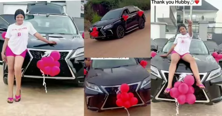 "I'm balling with the big engine" - Lady over the moon as she receives Lexus as push gift from hubby