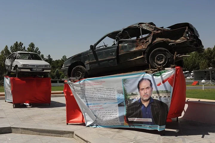 The car of Dr Masoud AliMohammadi, an Iranian nuclear scientist who Iran claims was assassinated by Mossad in 2012