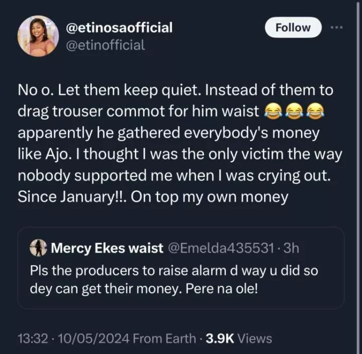 Etinosa resumes dragging Pere, claims he owes more producers