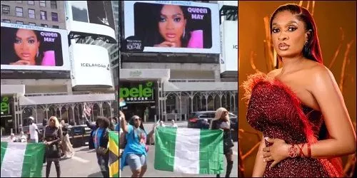 May Edochie Goes International as Her Face Is Spotted On a Billboard at Times Square, New York (Video)