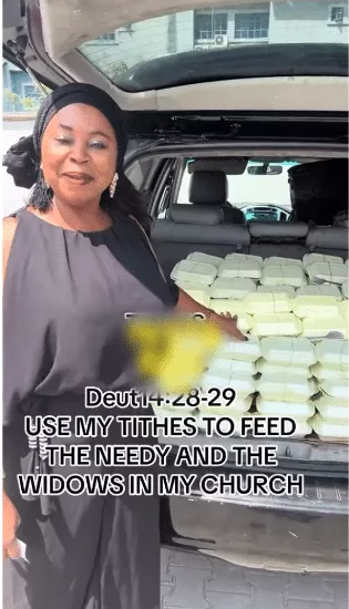 Businesswoman uses her tithe to give out food to needy and widows