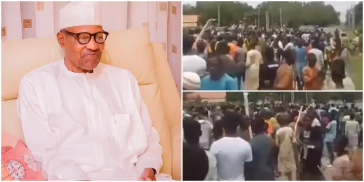 Nationwide Protest: Moment protesters storm former president Buhari's residence in Daura