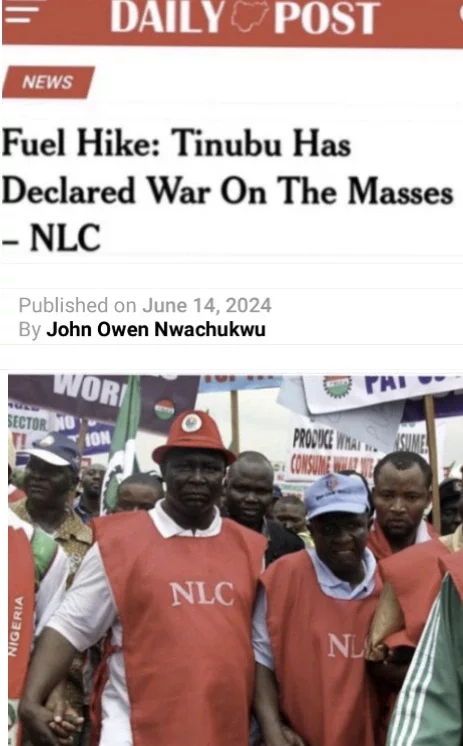 Today's Headlines: Fuel Hike: Tinubu Has Declared War on the Masses -NLC, Benjamin Obaseki Resigns From PDP