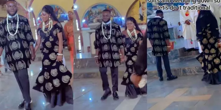 Couple rock isi-agu for their church wedding