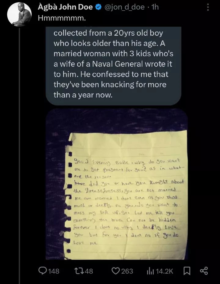 Wife of naval officer with 3 kids writes love letter to 20-year-old boy, shocks social media