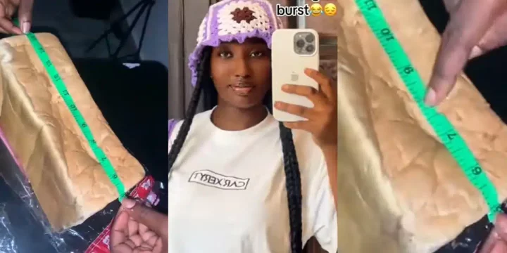 Nigerian lady goes viral as she uses sewing tape to equally measure bread to avoid fight with sister