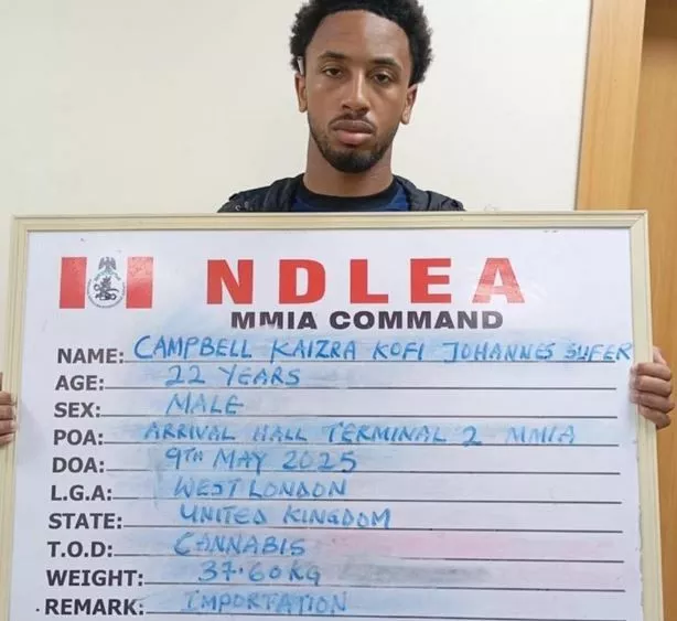 NDLEA Arrests 22-Year-Old British Ex-Convict with Large Drug Shipment at Lagos Airport NDLEA Arrests 22-Year-Old British Ex-Convict with Large Drug Shipment at Lagos Airport