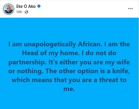 I Am The Head of My Home. I Don't Do Partnership - UK-based Nigerian Father of Four Declares