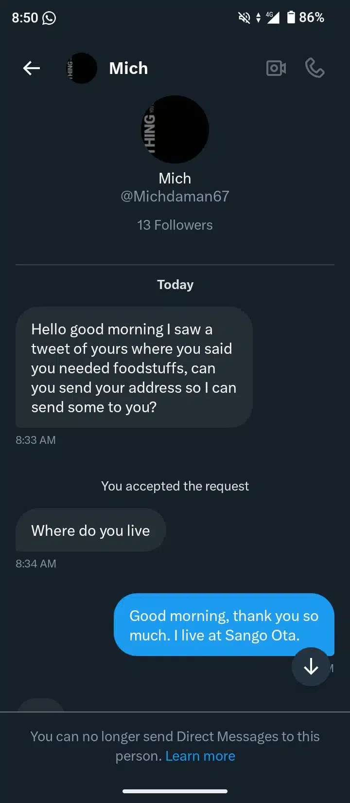 Man demands woman spends the night in exchange for food after online appeal