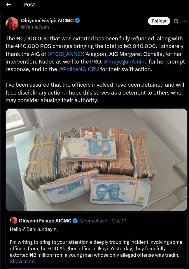 Man recovers ₦2m and ₦40k POS charges after reporting police extortion