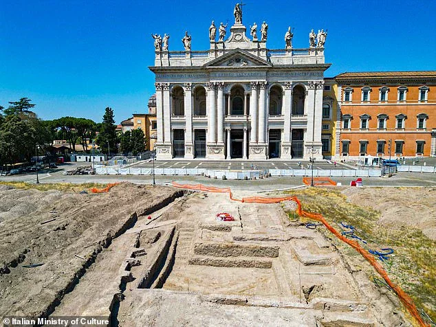 The team discovered a complex architectural structure, including defensive walls, in the square outside the Archbasilica of St John Lateran, dating back to the 9th century