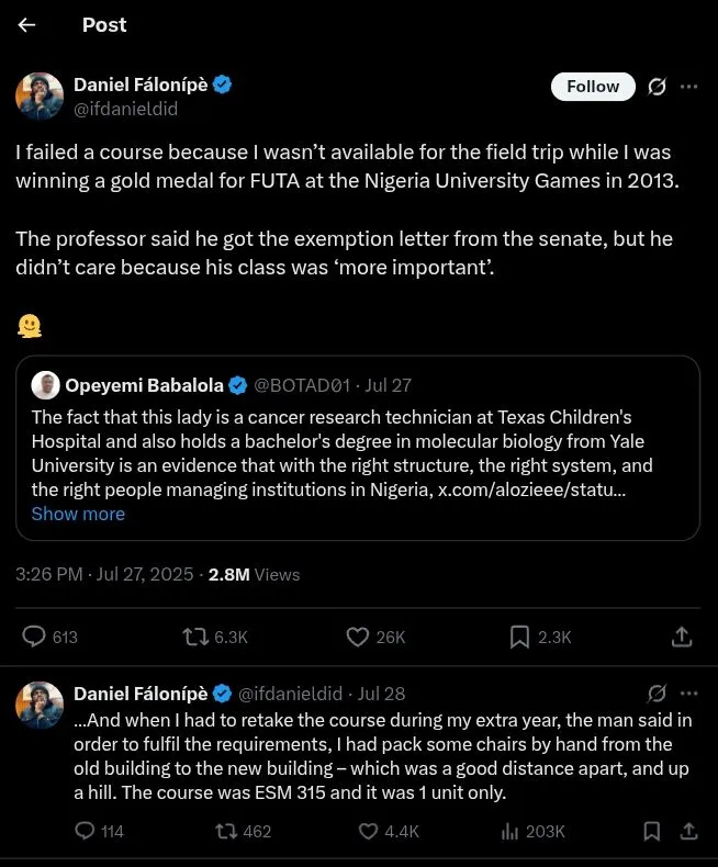 FUTA graduate exposes lecturer who failed him in final year despite senate-approved NUGA exemption