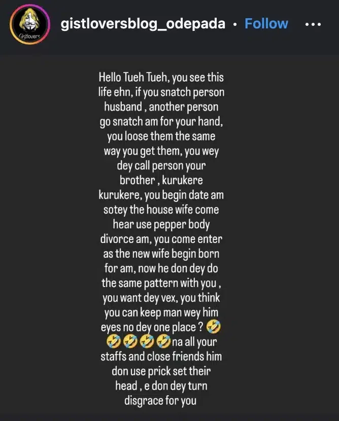 'Rest, Gistlover no call your name' - Rosy Meurer's post sparks reactions