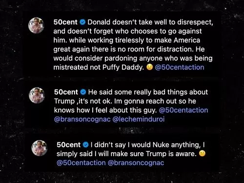 Rapper 50 Cent to Speak to Donald Trump About Pardoning Diddy