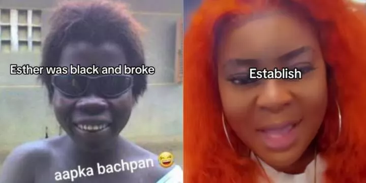 Nigerian lady joins viral challenge 'Esther was black and broke,' shares before and after photos
