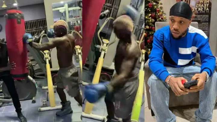 "Charles go dey shake now" - Reactions as Portable goes berserk on a boxing bag as he trains against his match with Charles Okocha