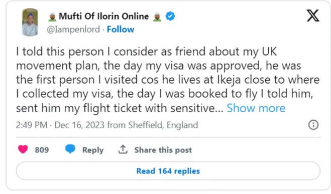Man cries out as his close friend travels to UK without his knowledge after sharing all his relocation plans with him