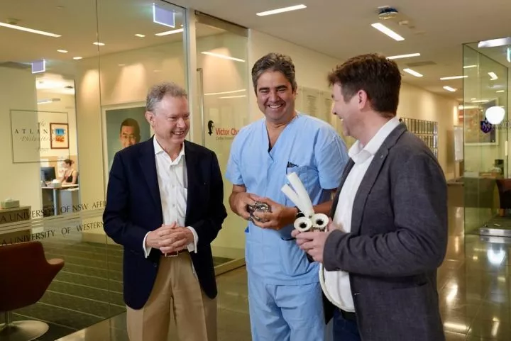 (L-R) Prof Chris Hayward and Dr Paul Jansz worked with Dr Daniel Timms to get his artificial heart invention ready for clinical trials.