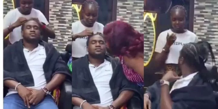 Moment Veekee James pulls kiss prank on her husband at a salon