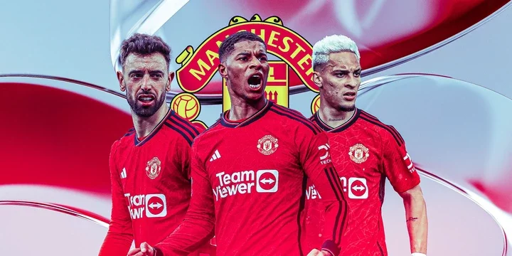 Bruno Fernandes, Marcus Rashford, and Antony of Manchester United.