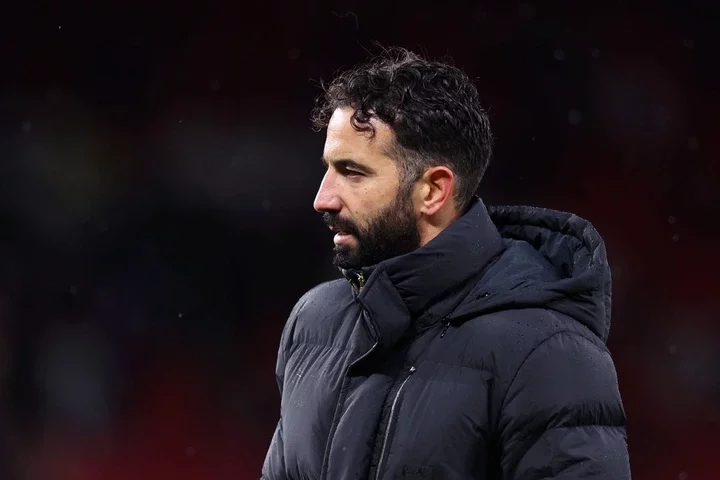 Ruben Amorim the manager of Manchester United looks dejected after the Premier League match between Manchester United FC and Nottingham Forest FC a...