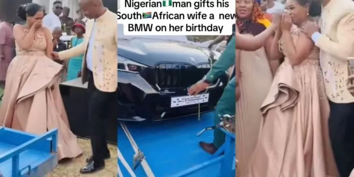 South African lady emotional as her Nigerian husband buys her a BMW as birthday gift