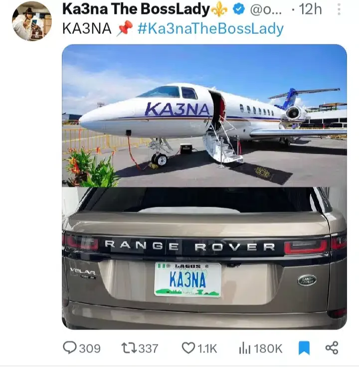 Ka3na exposed after flaunting custom private jet online