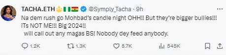 Tacha reacts after Davido liked a tweet trolling her because she condemned him for bullying