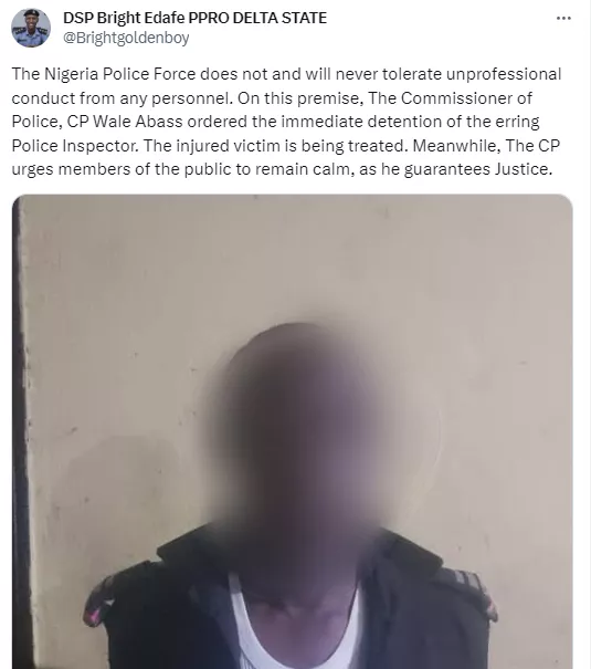 Police Inspector Detained And Disarmed For Sh00ting Boy At East-West Road Checkpoint, Delta State (VIDEO)