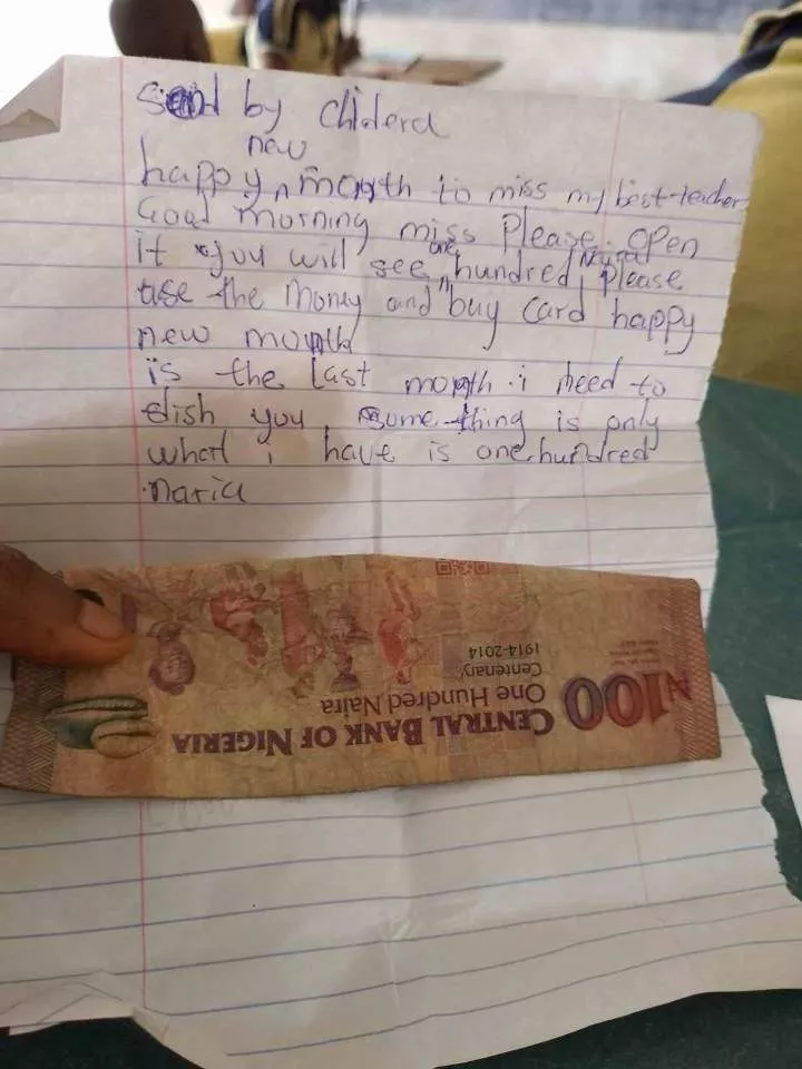 Teacher emotion al as she gets touching letter and N100 from student