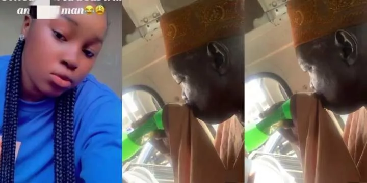 Lady baffled as she sees man sipping drink through fabric of his clothe (Video)