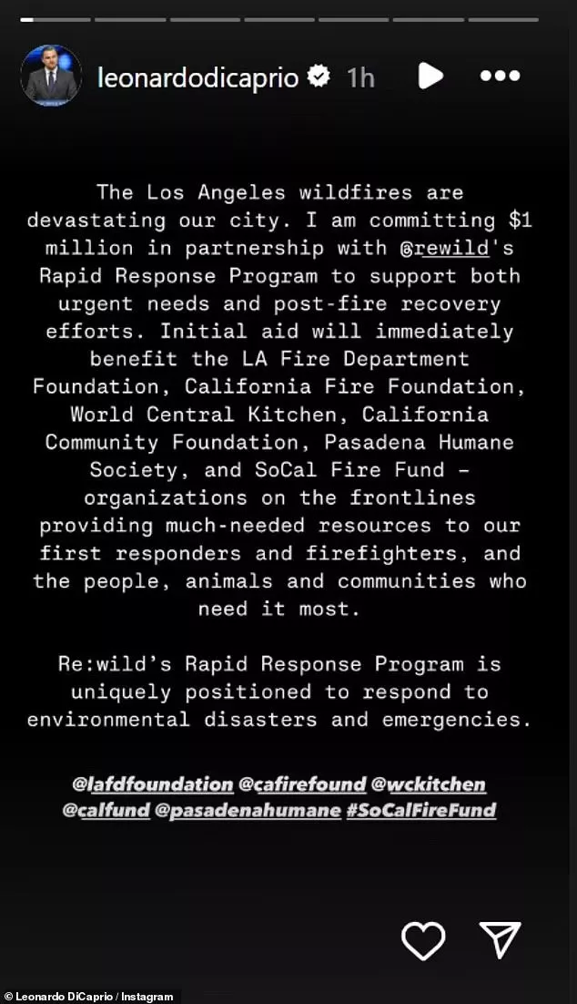 Actor Leonardo DiCaprio pledges $1 million to organizations assisting in efforts�amid�LA�wildfires