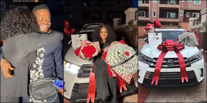 Heartwarming moment man romantically surprises wife with dream car