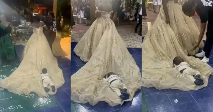 "The marriage is blessed" - Little boy causes stir at wedding as he insists on sleeping on bride's gown