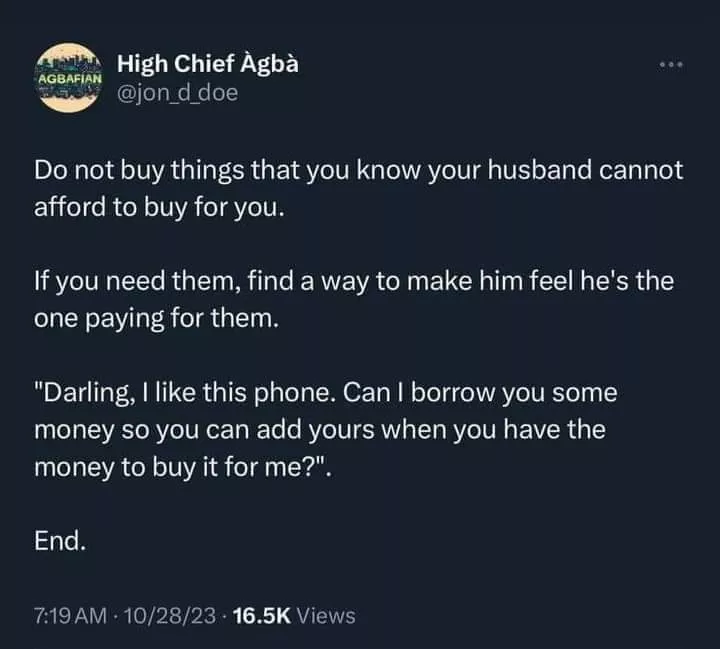 'If you want to buy something your husband can